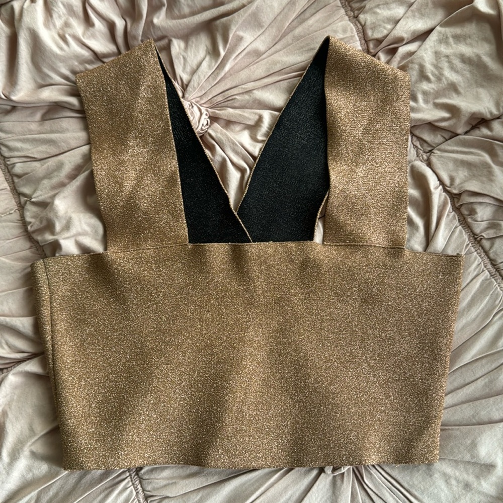 A.L.C. Iconic Ali Gold Metallic Shimmer Cropped Tank Top Sample Small SOLD OUT